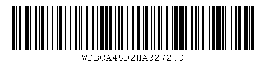Code 128 barcode encoding "WDBCA45D2HA327260" with a taller image and larger label.