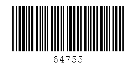 Code 39 barcode encoding "64755" with a taller image and larger label.